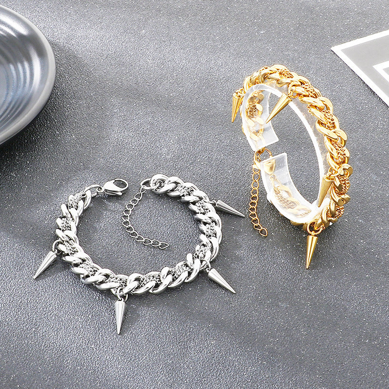 Rock Laminated Cuban Chain – Hip Hop Rivets With Extension Chain Titanium Steel Men's Bracelet