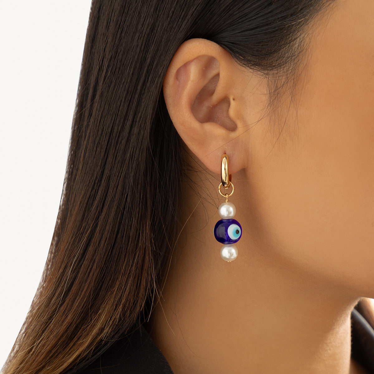 Short Retro Eyes Beaded Earrings with Faux Pearl Accents