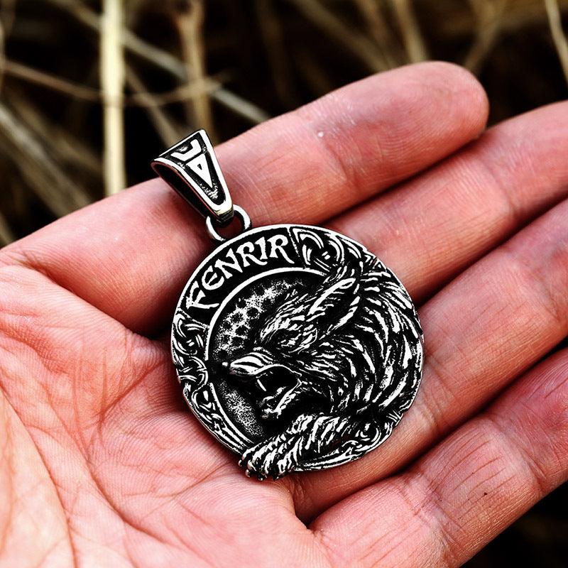 Stainless Steel Relief Wolf Head Pendant – Nordic Viking Odin Compass Letter Titanium Necklace