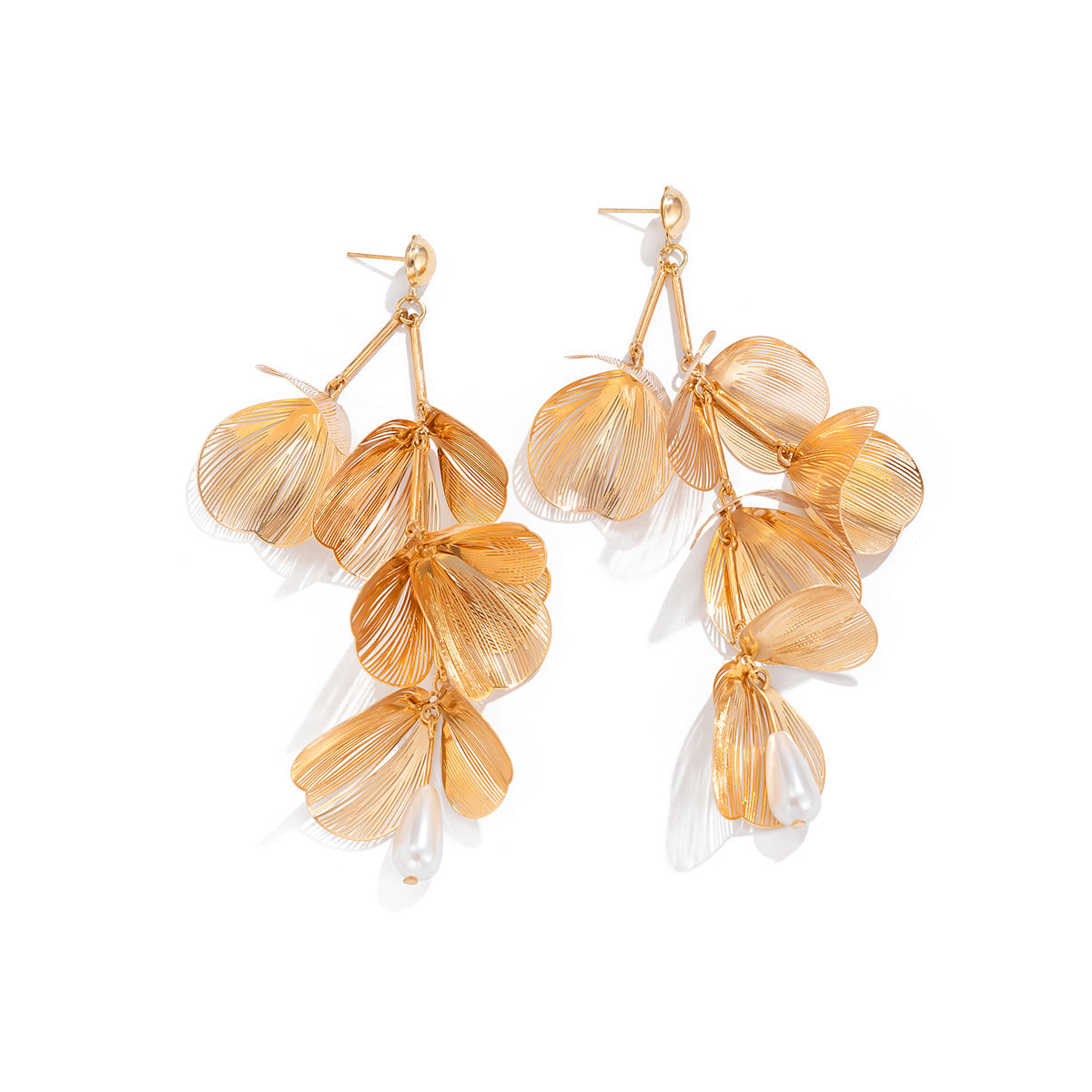 Ginkgo Leaf Stud Earrings By Planderful Vienna Verve Metal Textured Imitation Pearl Statement Earrings For Women