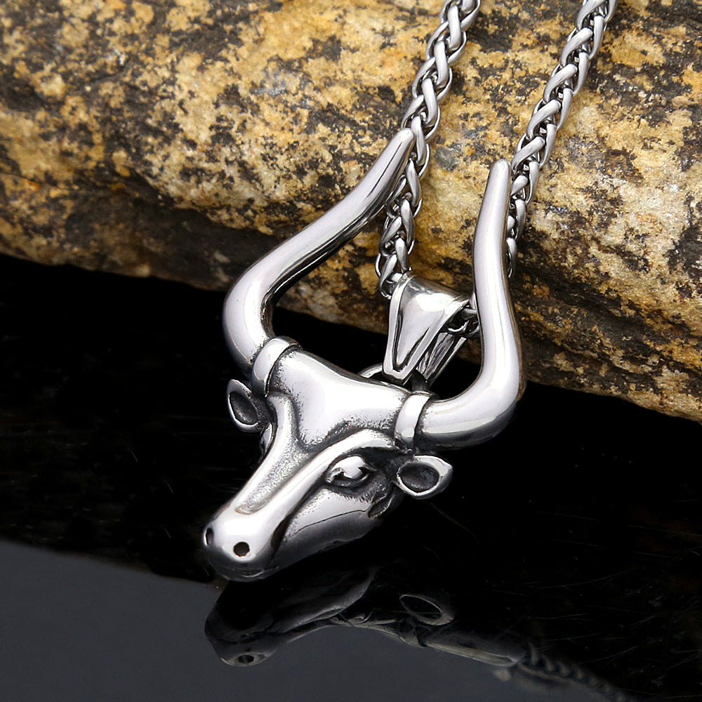 Retro Stainless Steel Bull Head Pendant Necklace for Men