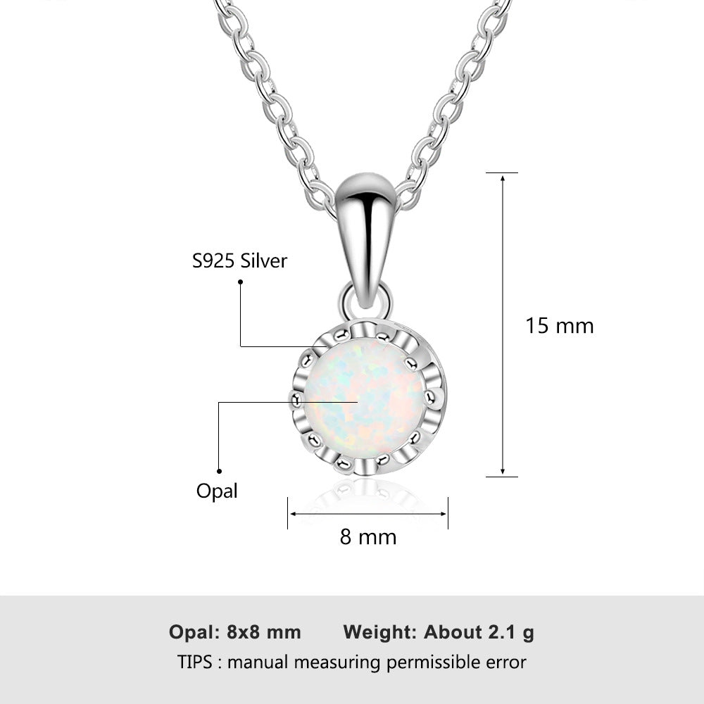 Planderful Jewelry Opal Crown Pendant Necklace In Sterling Silver S925 Elegant Everyday Luxury