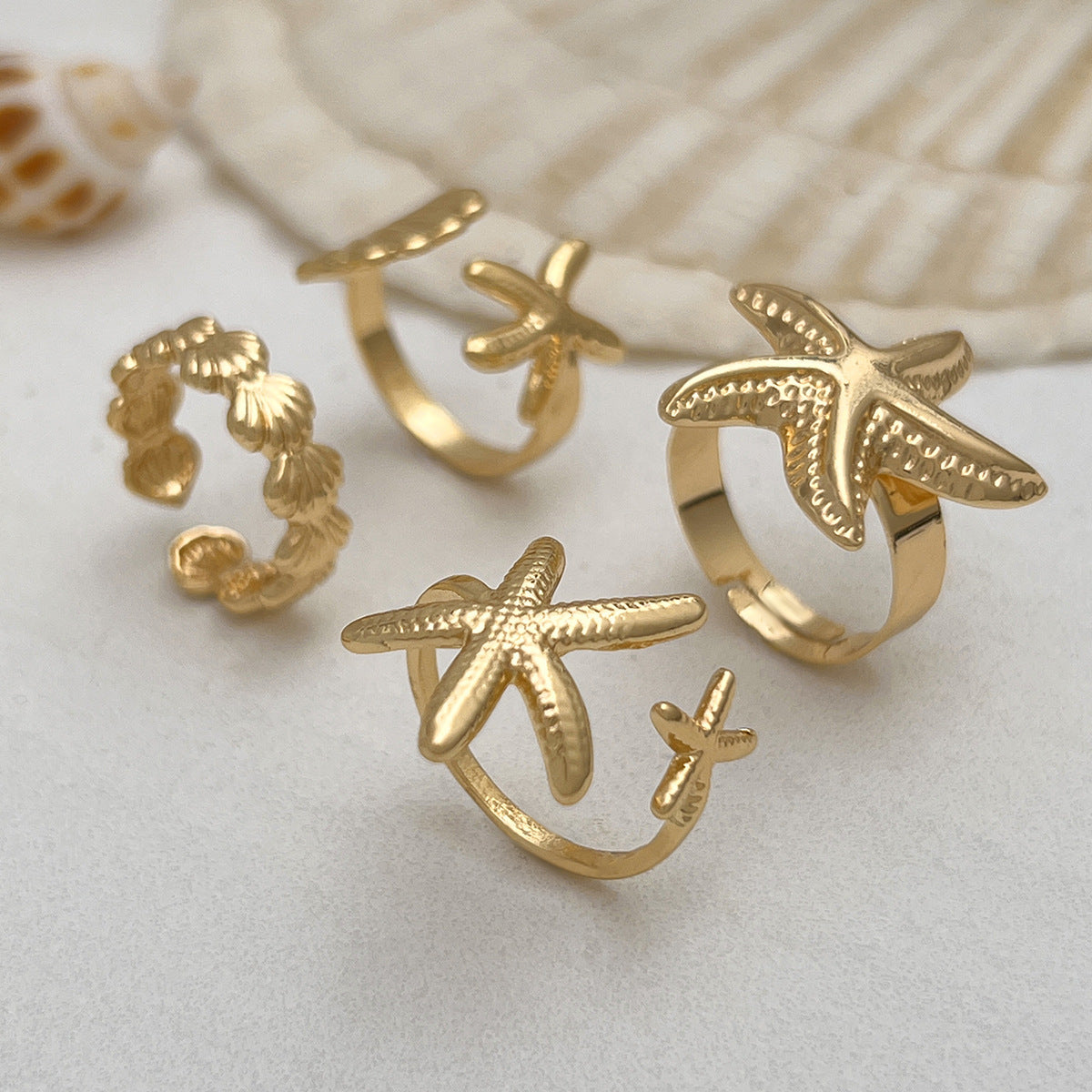 Planderful Vienna Verve Starfish Shell Ring Vacation Style For Women Ocean Inspired Statement Jewelry