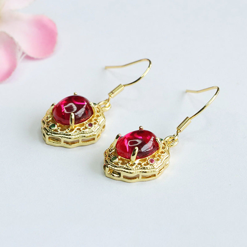 Lab-Grown Ruby Ruyi Motif Earrings