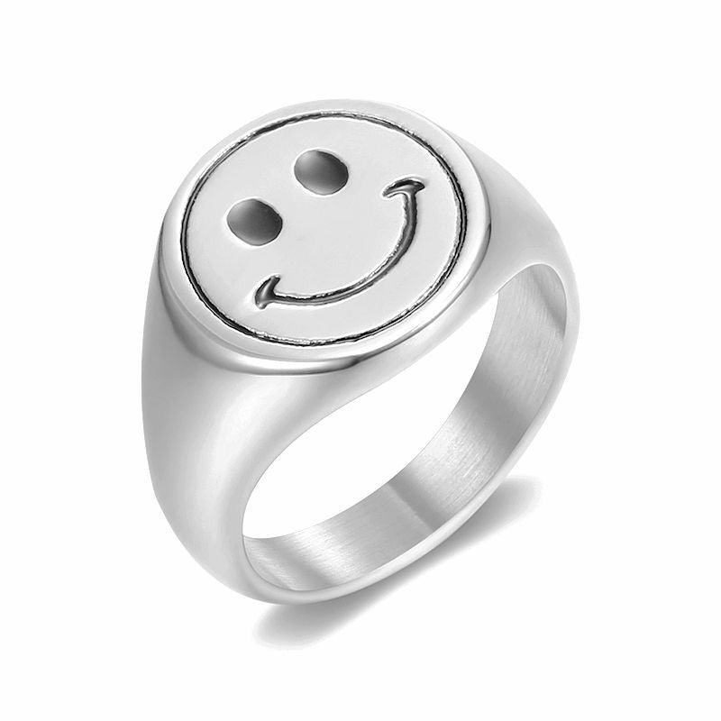 Planderful Smiley Face Ring Unisex Stainless Gold Epoxy