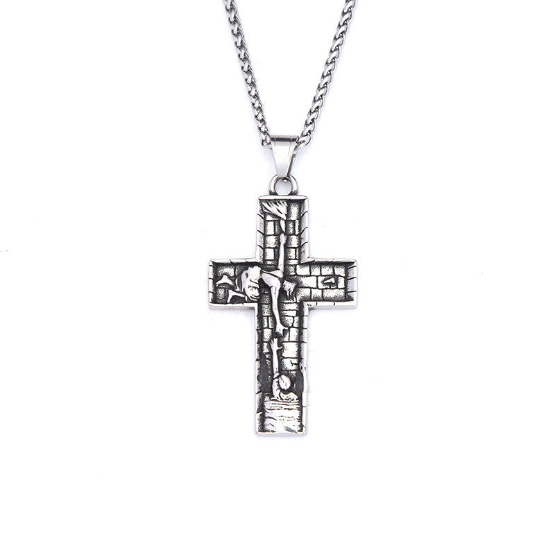 Cross-Border Explosion Retro Savior Stainless Steel Cross Pendant Necklace for Men