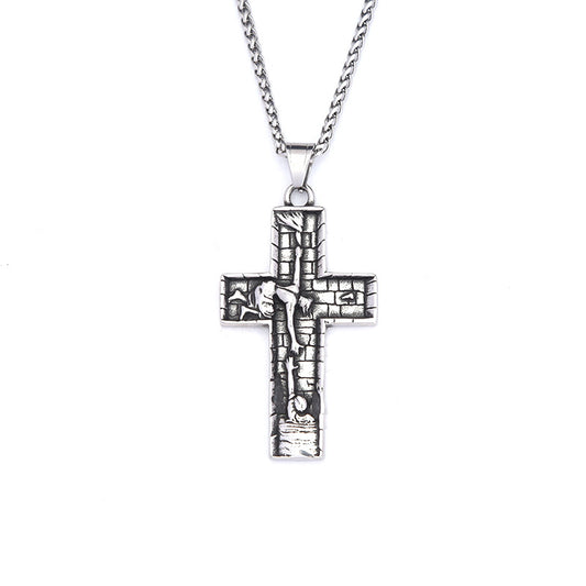 Cross-Border Explosion Retro Savior Stainless Steel Cross Pendant Necklace for Men