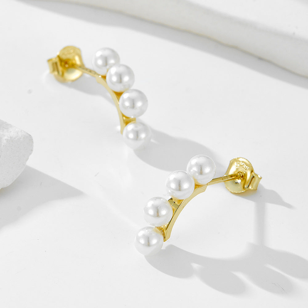 European and American Simple S925 Sterling Silver Pearl Earrings