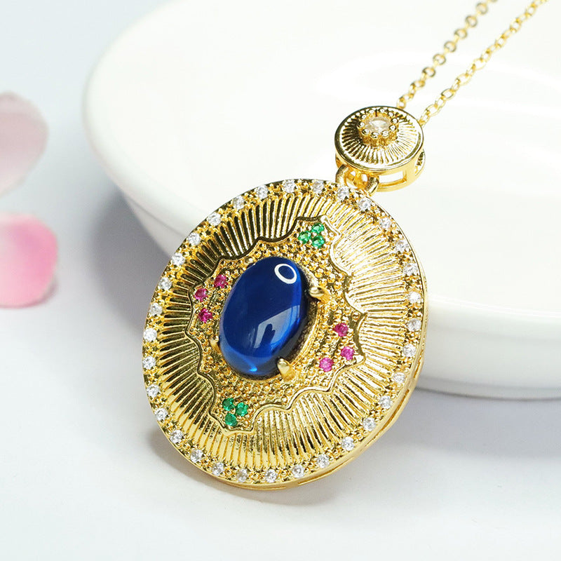 Lab-Grown Blue Spinel Woven Pendant — No Chain
