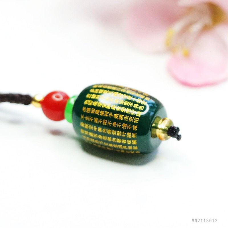 Green Agate Heart Sutra Barrel Pendant