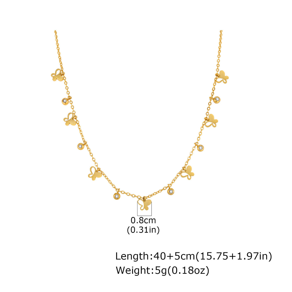 Stainless Steel Geometric Star Flat Cross Chain Water Drop Hollow Butterfly Zircon Necklace