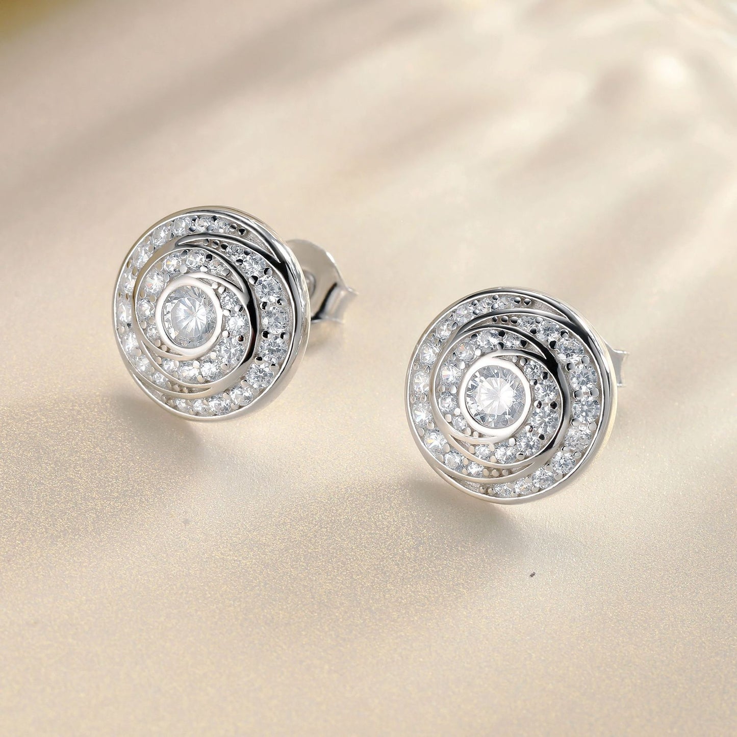 Circular Vortex Zircon Sterling Silver Stud Earrings