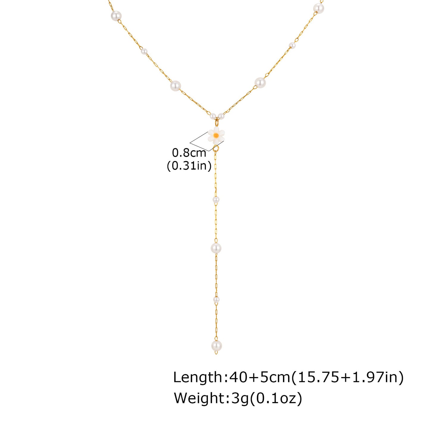 Girls Sweet Wind Stainless Steel Size Imitation Pearl Flower Y-Shaped Necklace – Wind