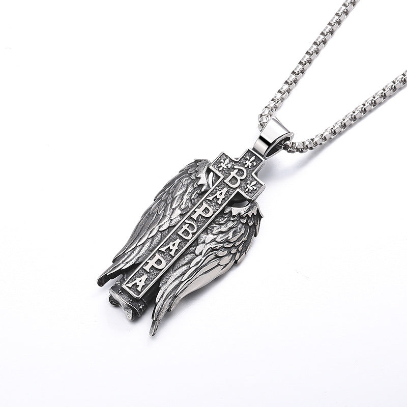 Steel Necklace – Vintage Angel Wing Pendant For Everyday Wear, Gift Idea By Planderful