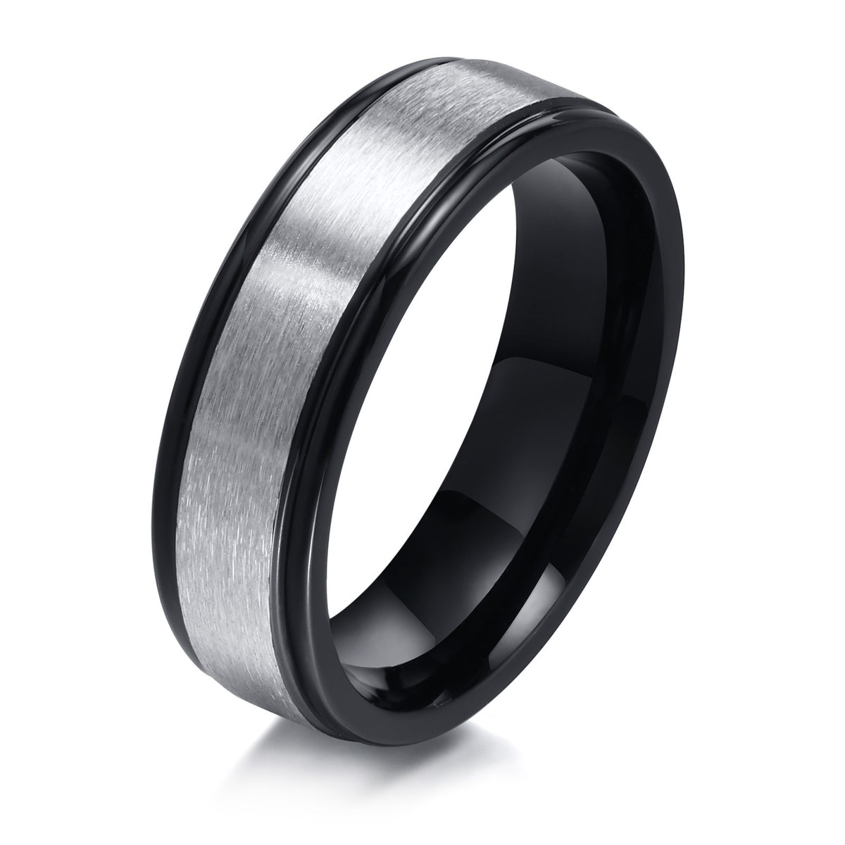Stainless Steel Surface Sand Inner Light Groove Ring Electric Black Brushed Ring