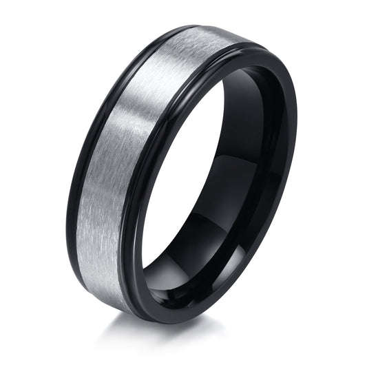 Stainless Steel Surface Sand Inner Light Groove Ring Electric Black Brushed Ring