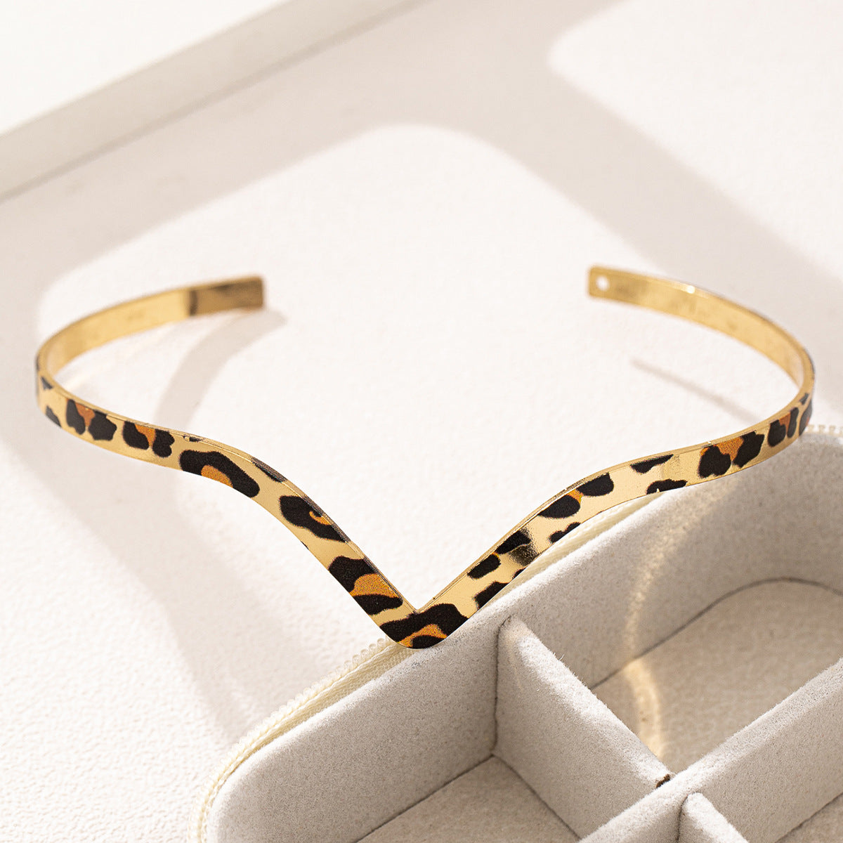 Planderful Vienna Verve V-Shaped Metal Leopard Print Bracelet