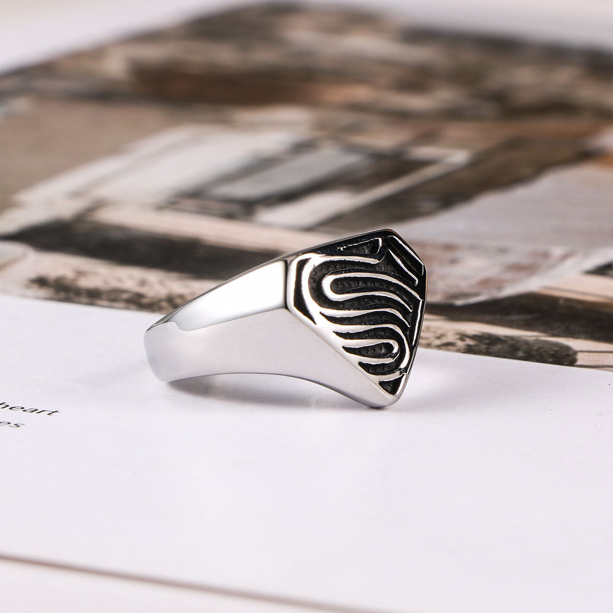 Men's Titanium Steel Punk Ring Superman Style Jewelry