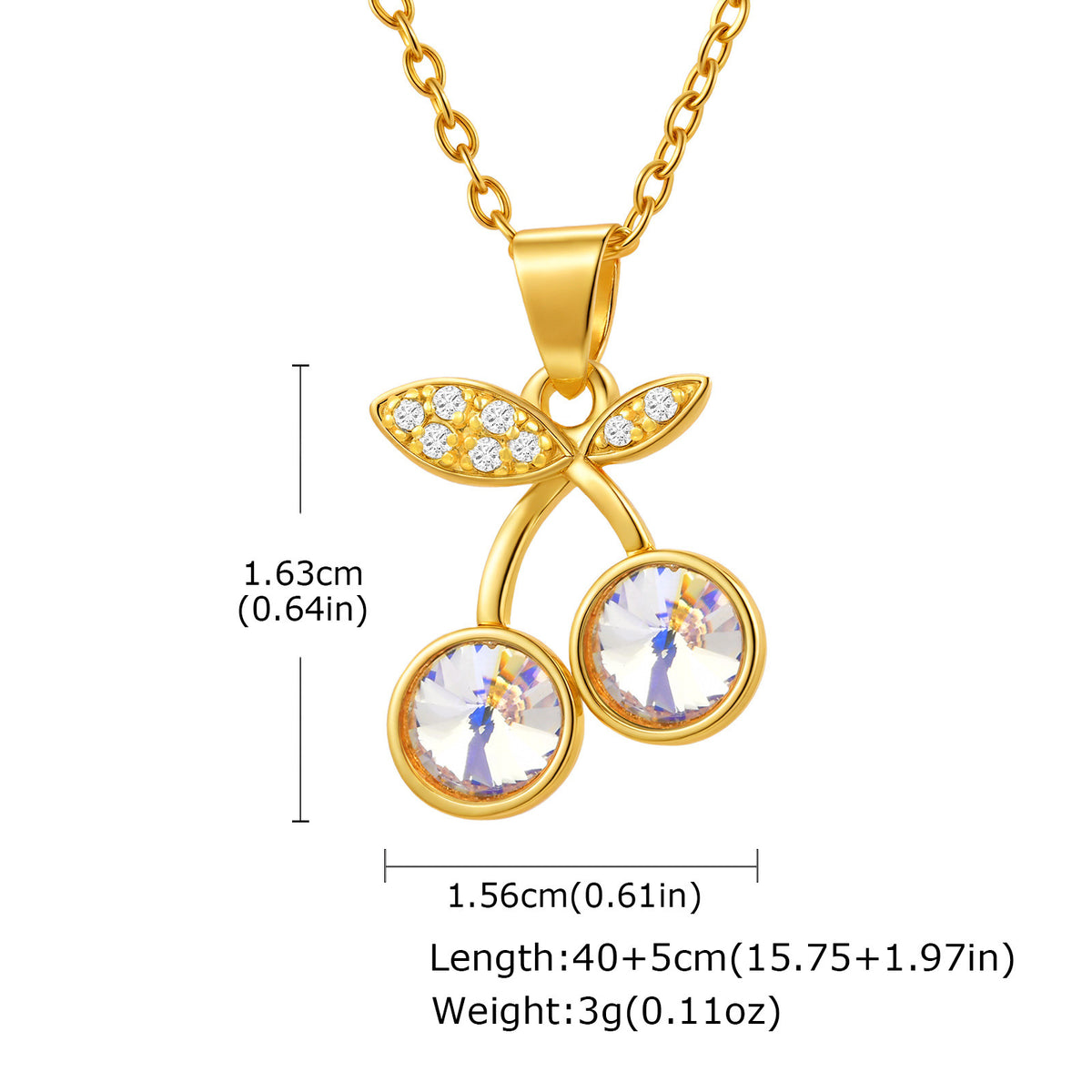 Copper Material Style Cherry Fruit Zircon Design Pendant Necklace