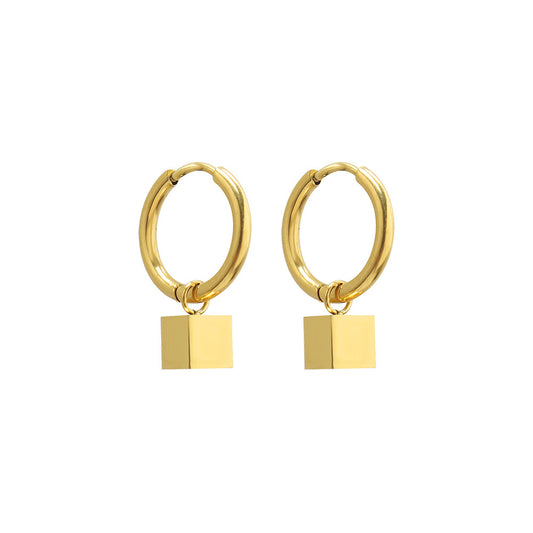 Elegant Geometric Square Earrings in Gold-Plated Titanium Steel