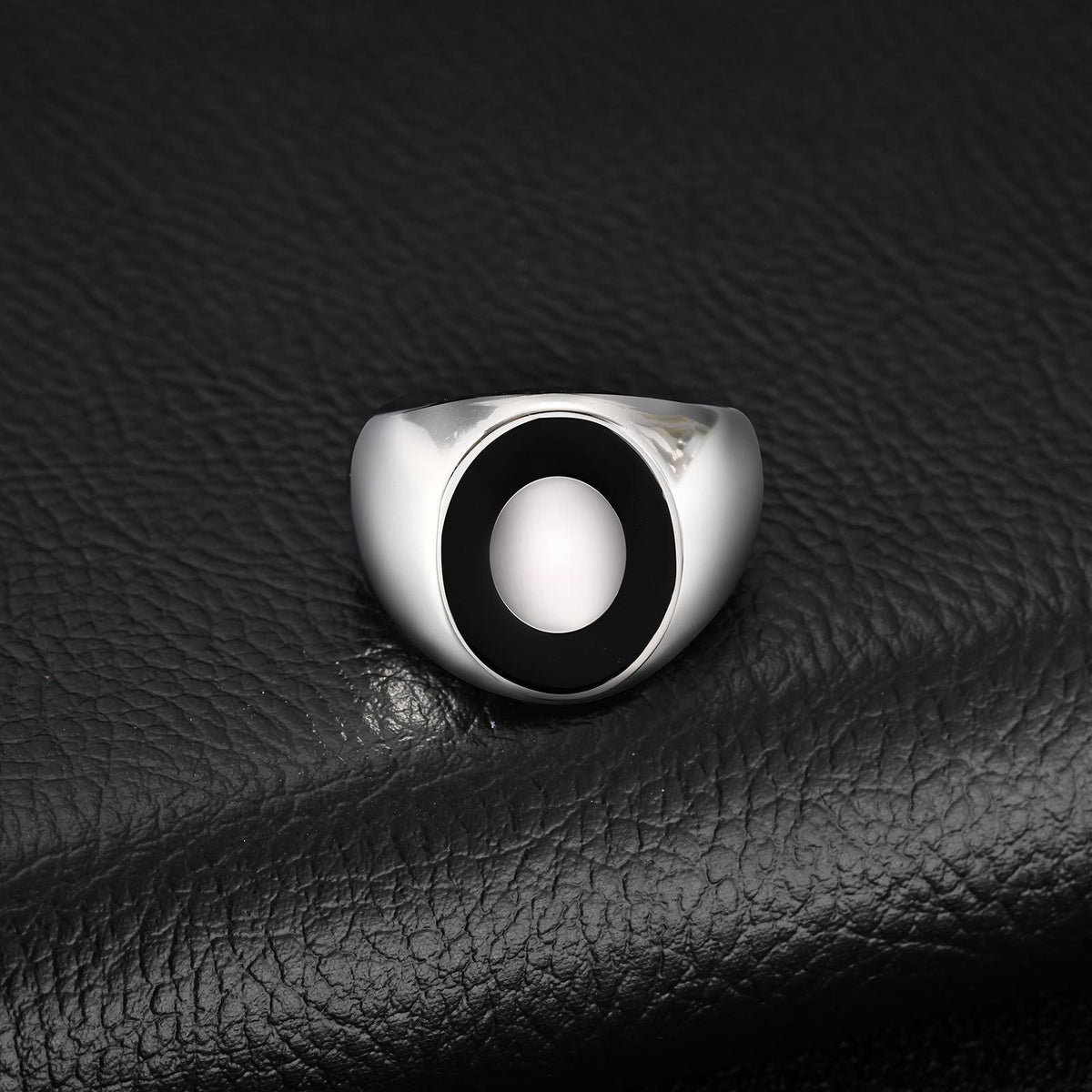 Male & Female Punk Non-Stainless Steel Surface Light Inner Sand Oval Epoxy Ring