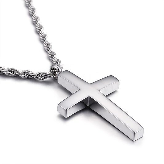Stylish Men's Titanium Steel Cross Pendant Necklace - European and American Design