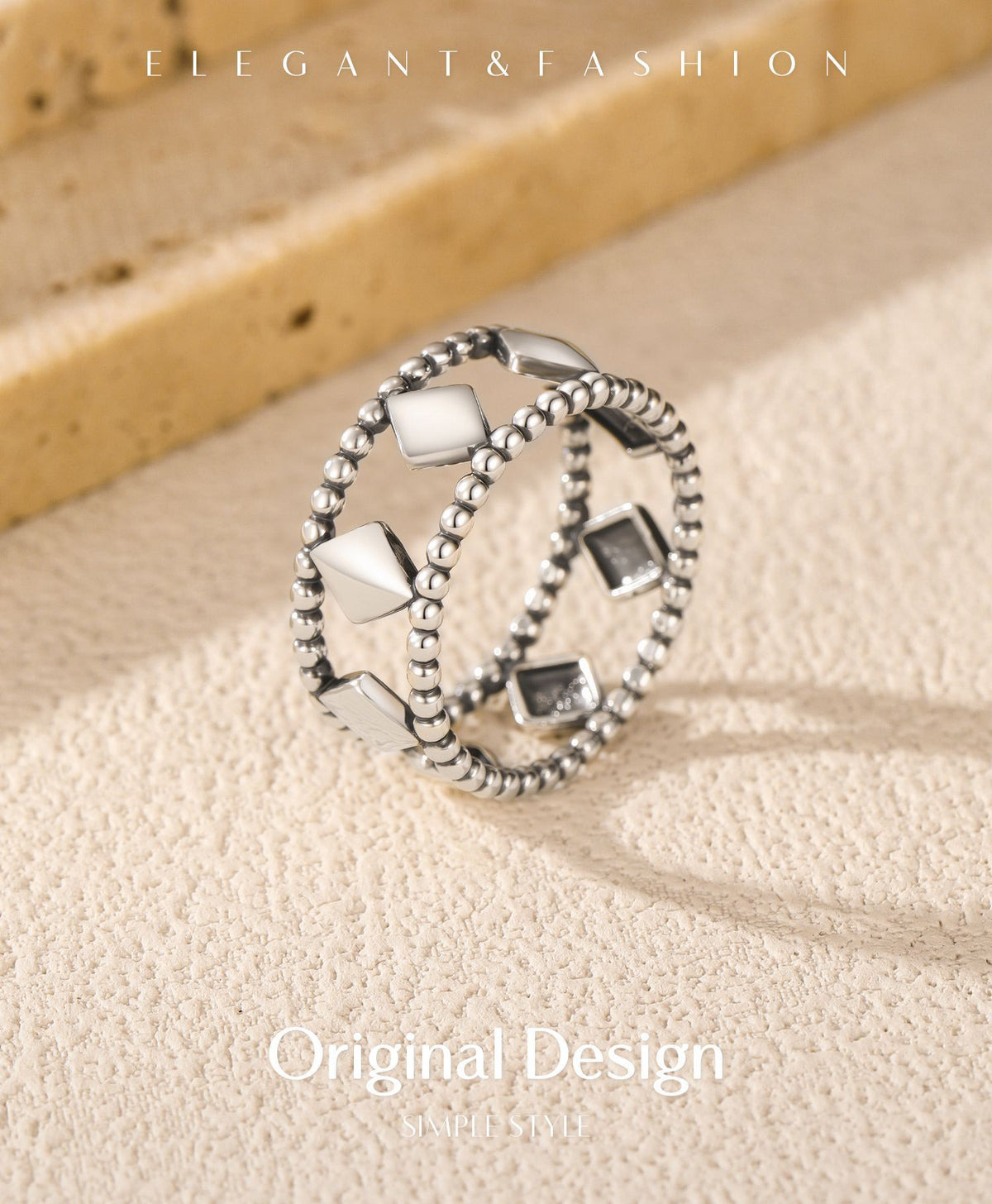 925 Sterling Silver Geometric Diamond-Shaped Ring