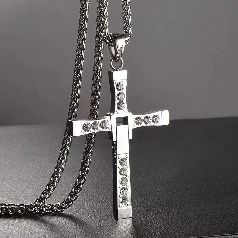Planderful Jewelry Speed And Passion Stainless Steel Necklace For Men Cross Pendant Chain