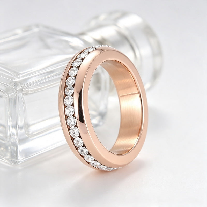 Couple Wedding Ring 5mm Single Row Middle Zircon Stainless Steel Ring Niche Zircon
