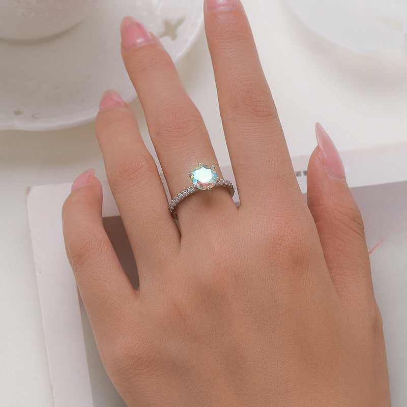 925 Sterling Silver Multicolor Zircon Ring