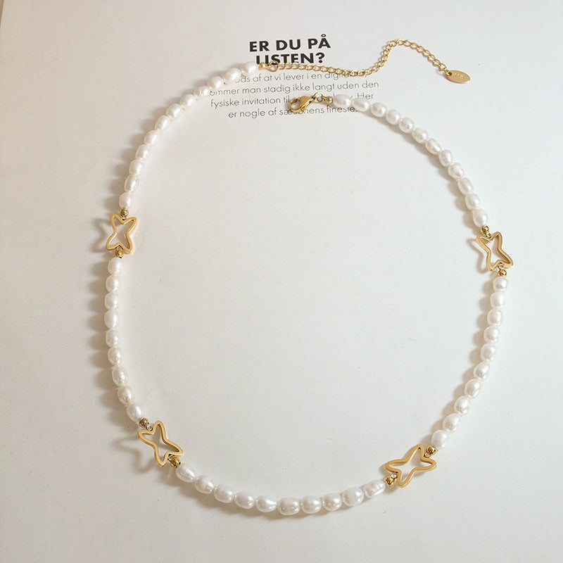 French Chic Geometric Freshwater Pearl Necklace by Planderful - Exquisite Women's Jewelry