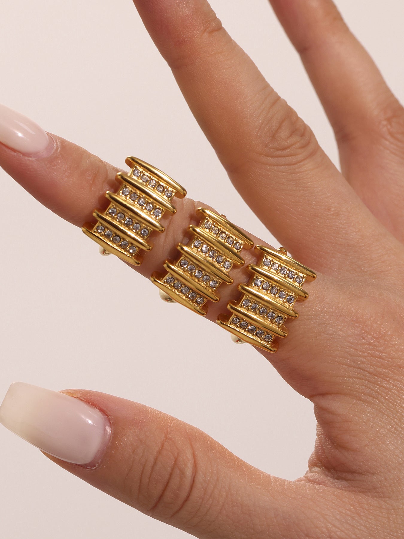 Planderful Mens Zircon Ring Open Square Stainless 18K Gold