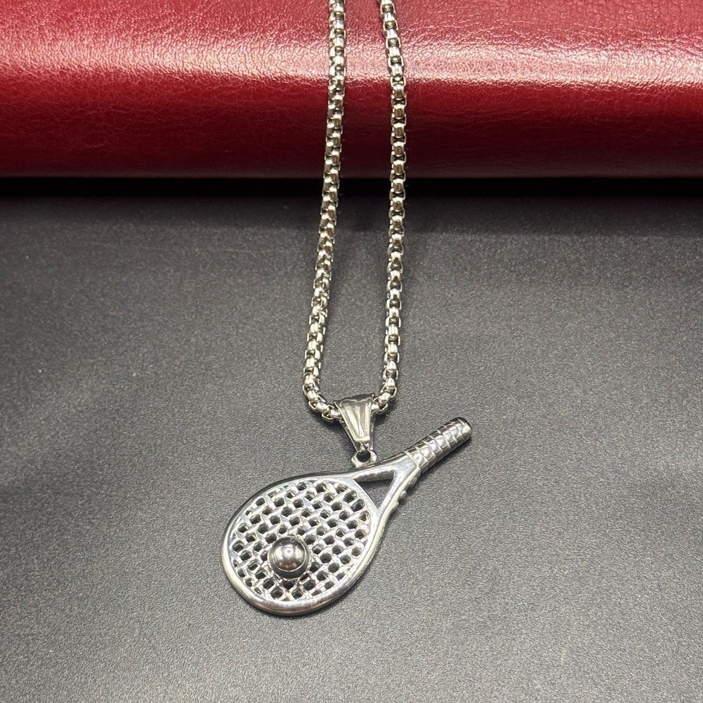 1. Planderful Tennis Racket Pendant Necklace Stainless Steel Men Unisex Fashion Jewelry Gift