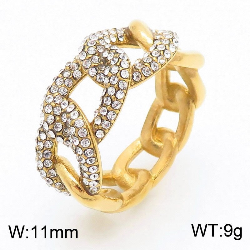 Style Full Zircon Wide Version Neutral Wind Ring Hollow Woven Men's