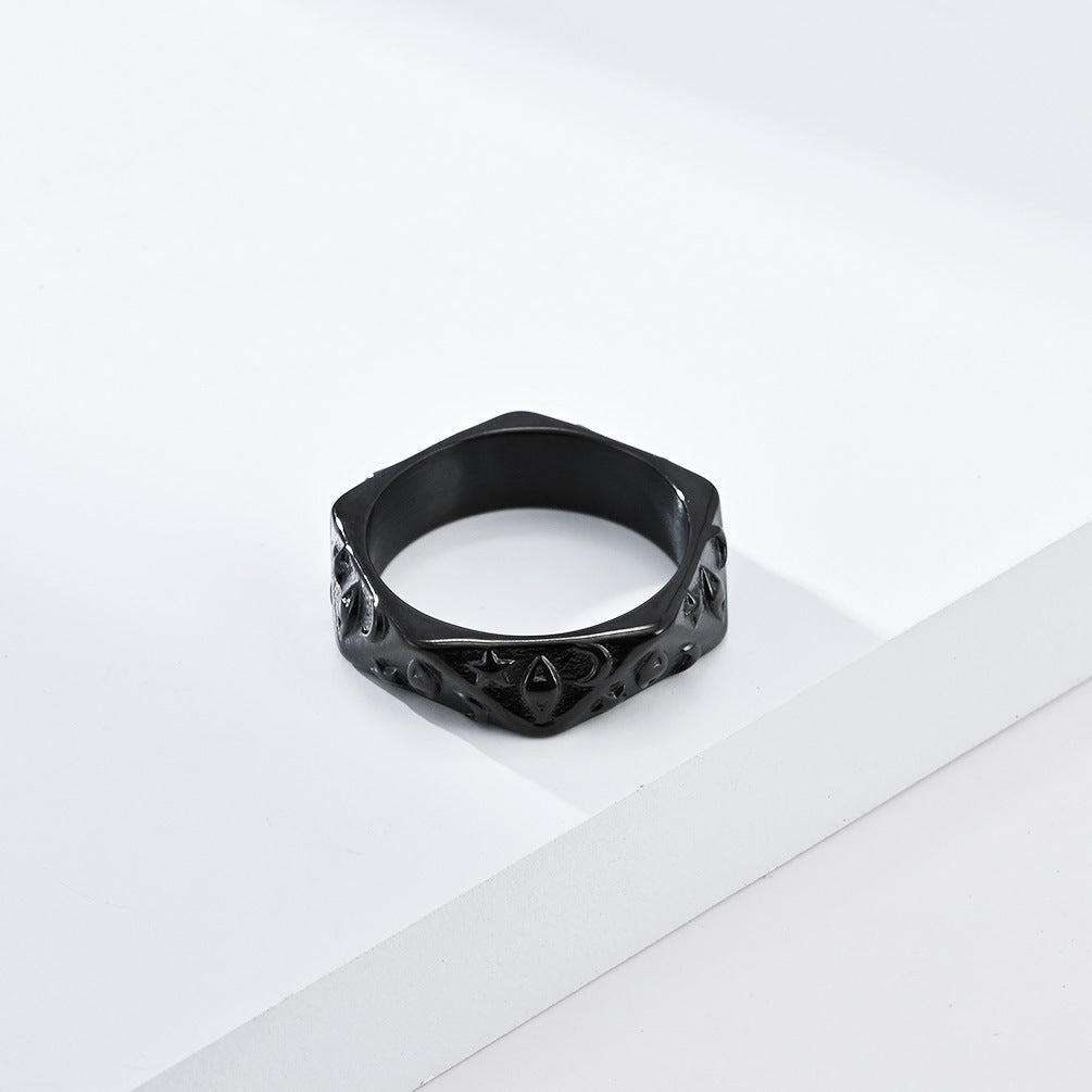 Titanium Steel Stars Moon Eyes Ring for Men's Fashion Wear