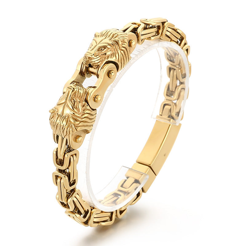 Oxidized Lion Head Emperor Chain Titanium Steel Men's Bracelet