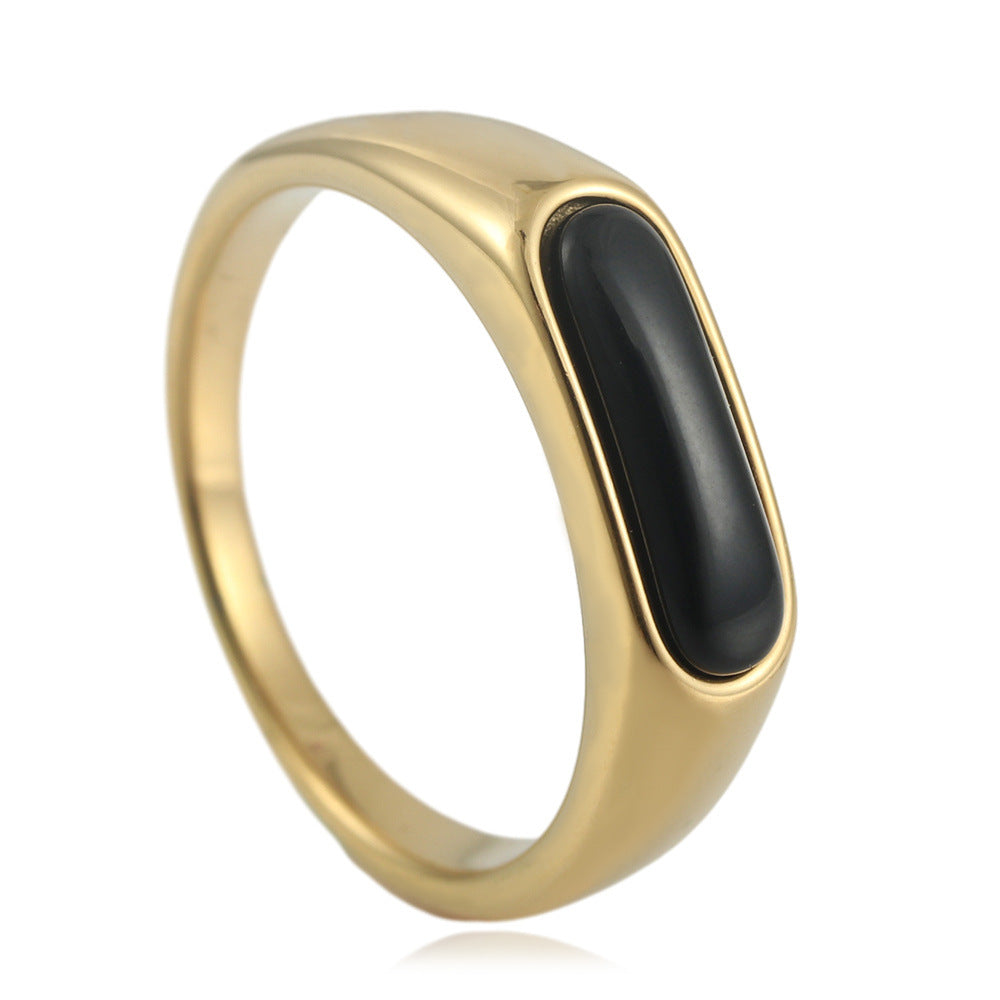 Men's Retro Multi-Color Stone Ring in Titanium Steel - European and American Style