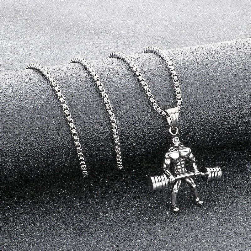 Sports Fitness Barbell Pendant, Hip Hop Retro Smear Weightlifting Stainless Steel Men's Pendant Necklace
