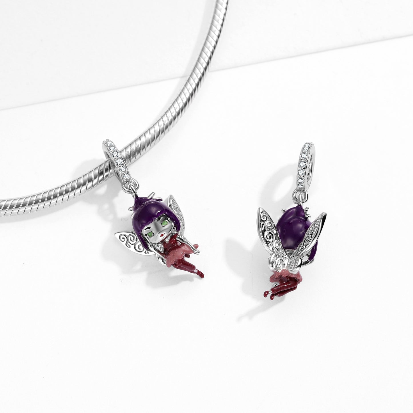 Planderful Jewelry Everyday Genie Fairy Pendant Sterling Silver Purple Epoxy Necklace