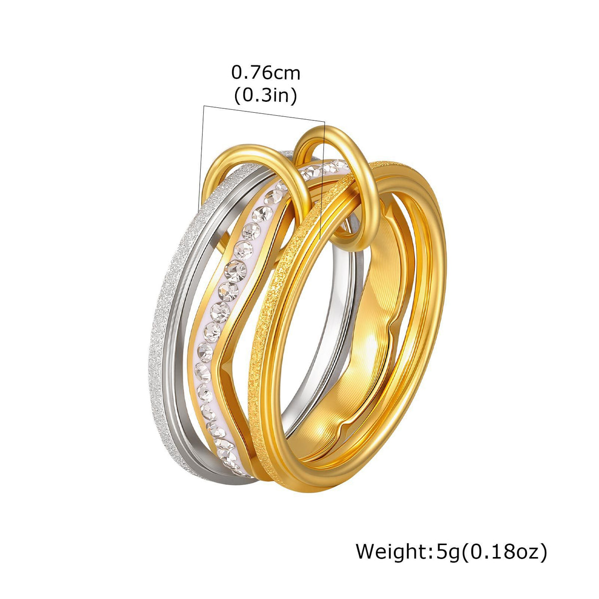 Stainless Steel Women's Index Finger Ring Cold Wind Multi- Rhinestone Steel +