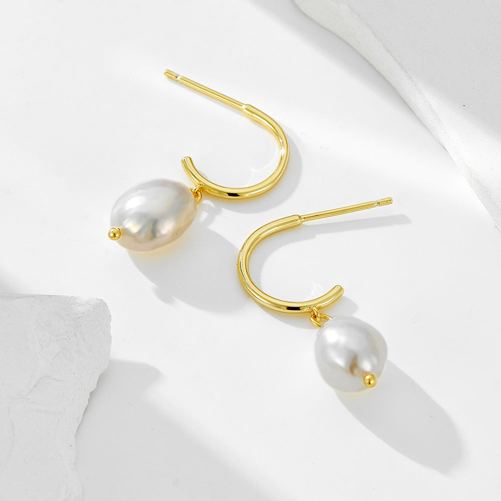 Planderful S925 Sterling Silver Irregular Freshwater Pearl Pendant Earrings For Women Elegant Baroque Pearl Jewelry