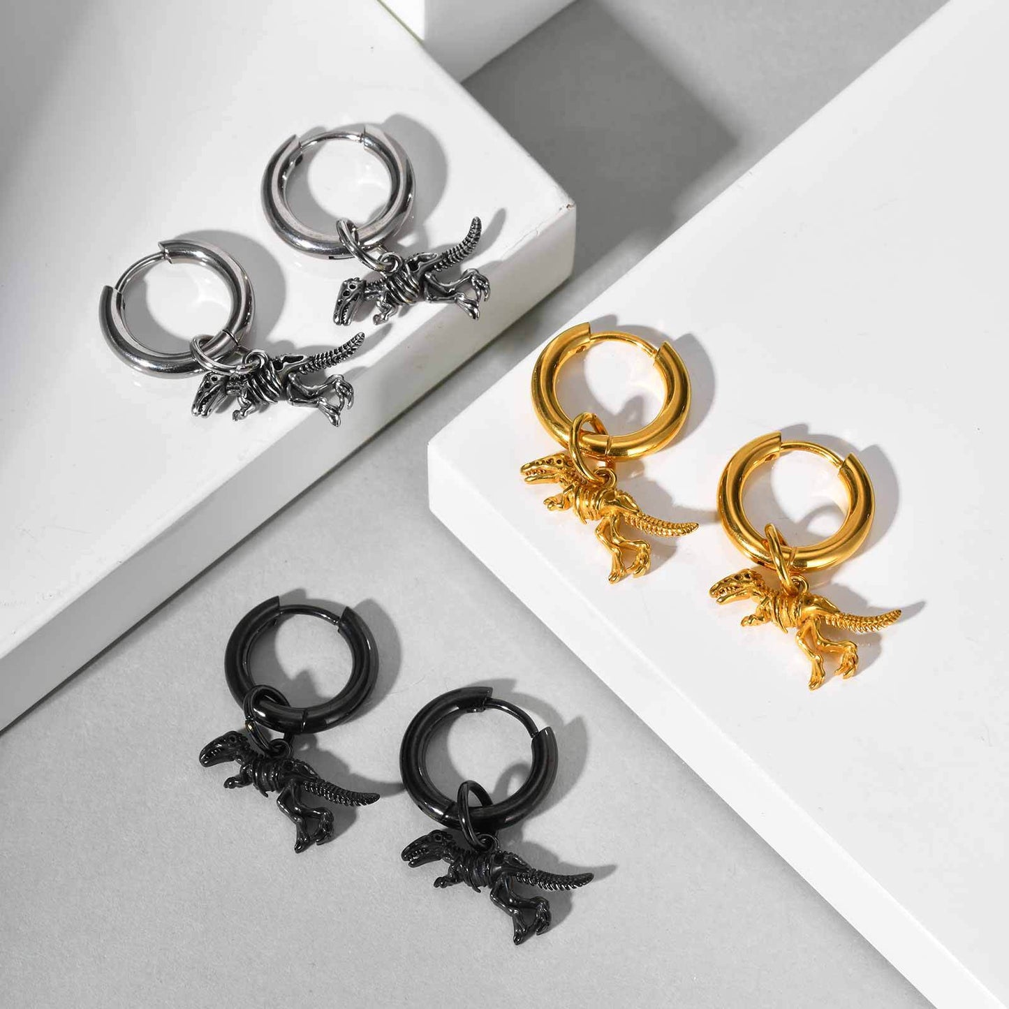 Planderful Steel Dinosaur Skeleton Earrings Unisex Gift