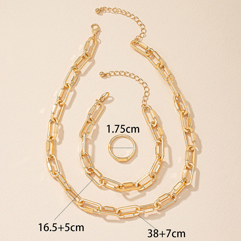 Vienna Verve Metal Chain Set with Bracelet, Necklace, and Ring