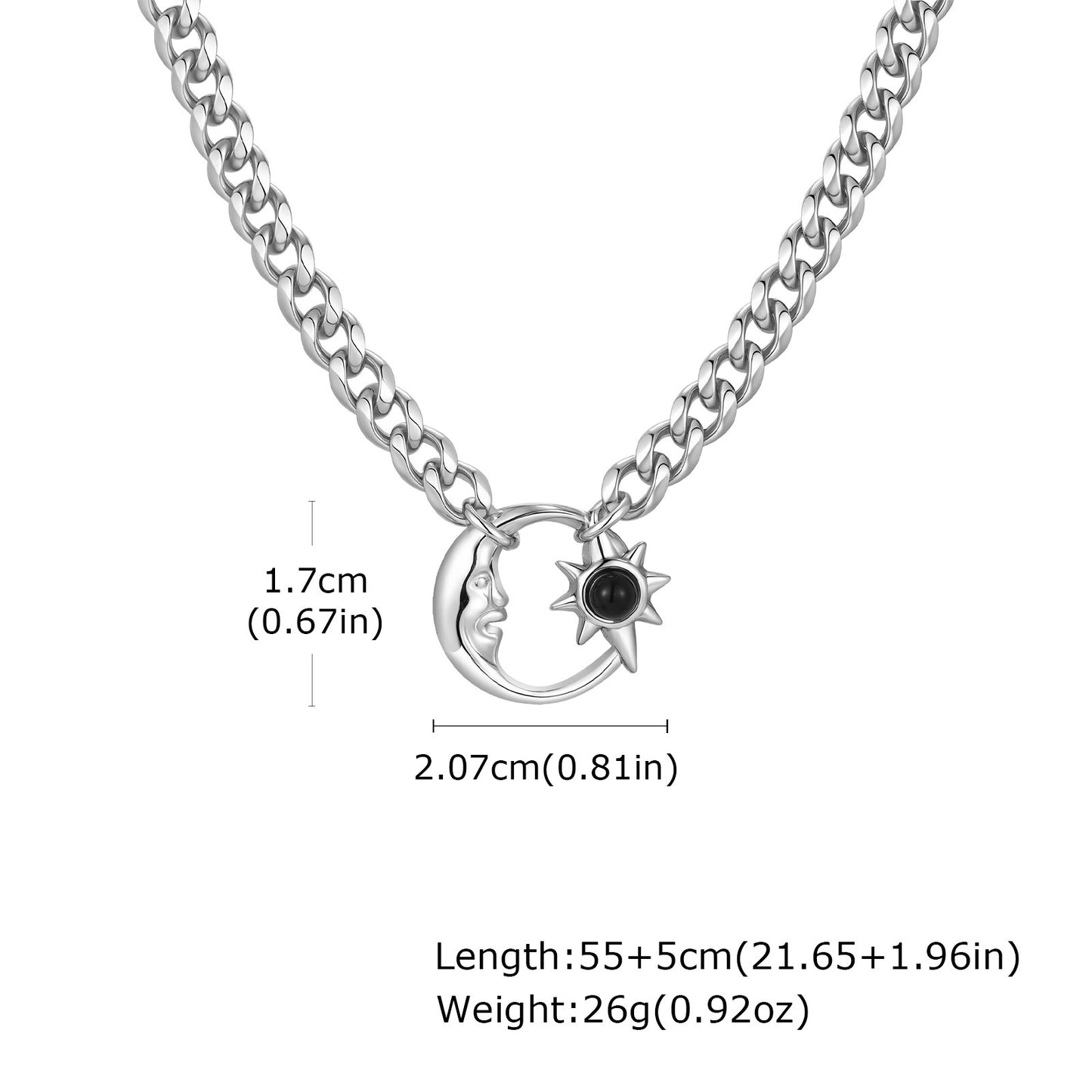Stainless Steel Six-Sided Grinding Chain Star & Moon Necklace Sun Star Moon Opal