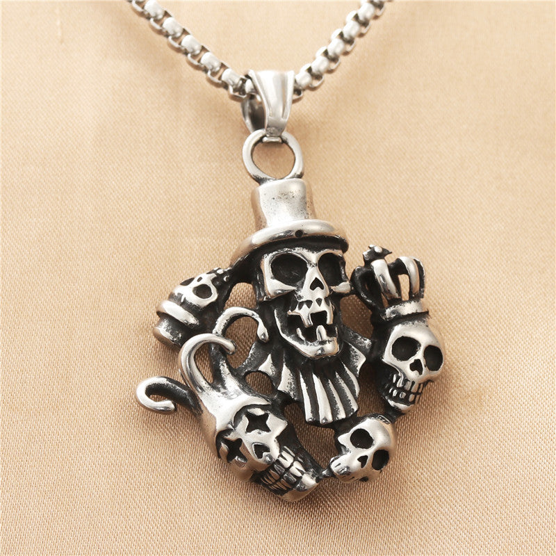 Customizable Titanium Steel Skull Pendant Necklace - Retro Punk Clown Design for Men