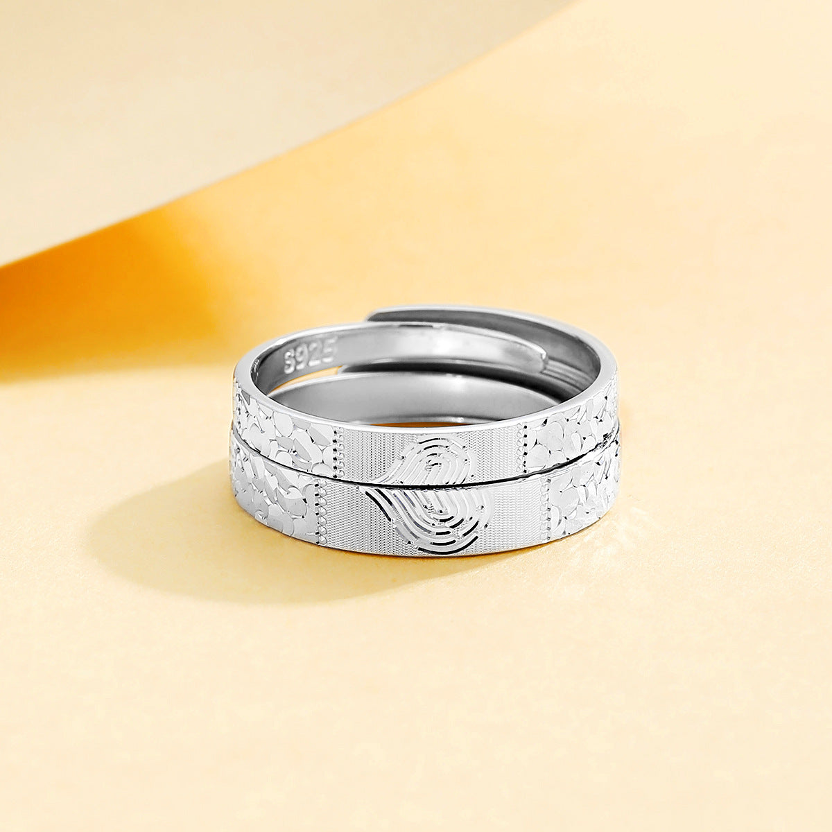 Planderful Jewelry Sterling Silver Fingerprint Couple Ring For Men And Women Adjustable Open Band