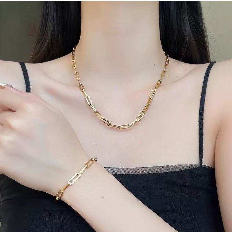 Planderful Jewelry Cuban Paperclip Bracelet Stainless Steel 18K Gold Plated Safety Clasp