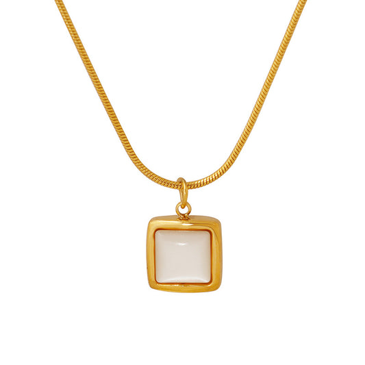 Elegant White Seashell Pendant Necklace with 18K Gold Plating and Snake Chain