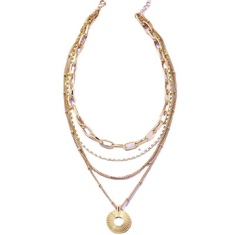 European Charm Layered Necklace with Cross Pendant - Vienna Verve Collection