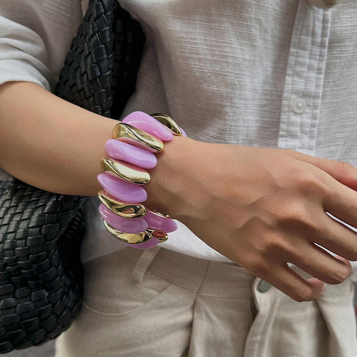 Planderful Vienna Verve Resin Color Bracelet For Women Bold Retro Elastic Statement Jewelry